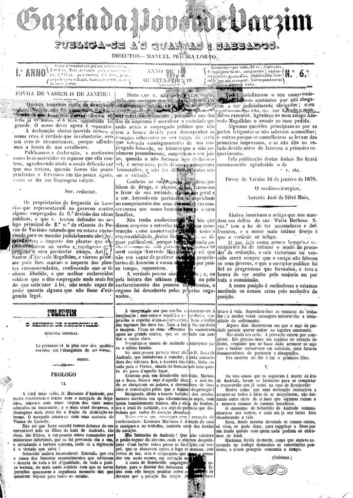 Gazeta da Póvoa de Varzim : O primeiro jornal local [1 Janeiro 1870]